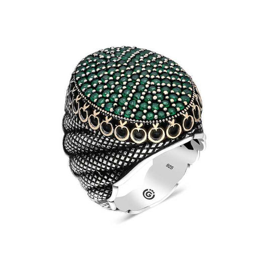 Silver Oval Men's Ring with Green Zircon Stone image 0