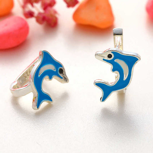 Silver Blue Dolphin Girls Earrings image 0