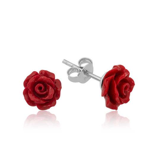 Silver Red Rose Earrings image 0