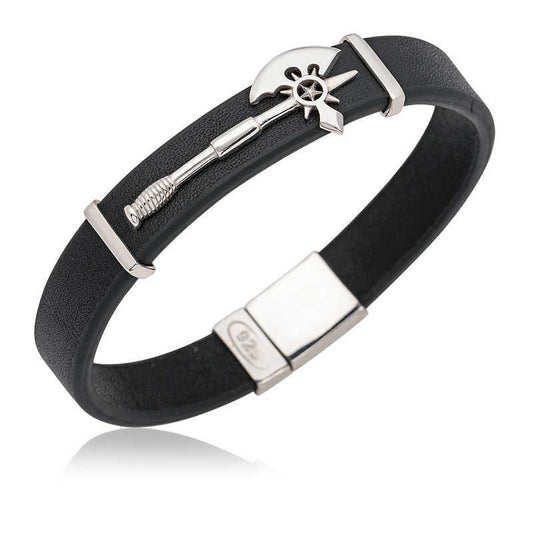 Silver Axe Figurine Leather Men's Bracelet image 0