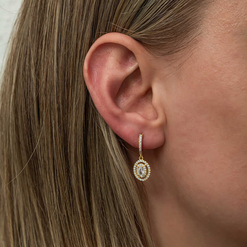 Silver Gold Oval Stone Dangling Earrings image 1