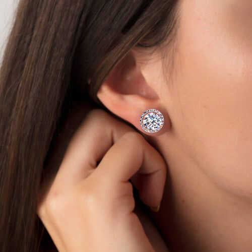 925 Sterling Silver round Zircon Stone stud earring image 1