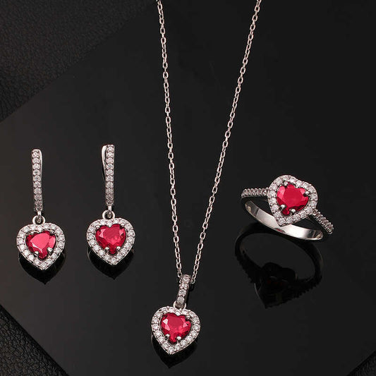 Silver Red Stone Heart Women's Set image 0