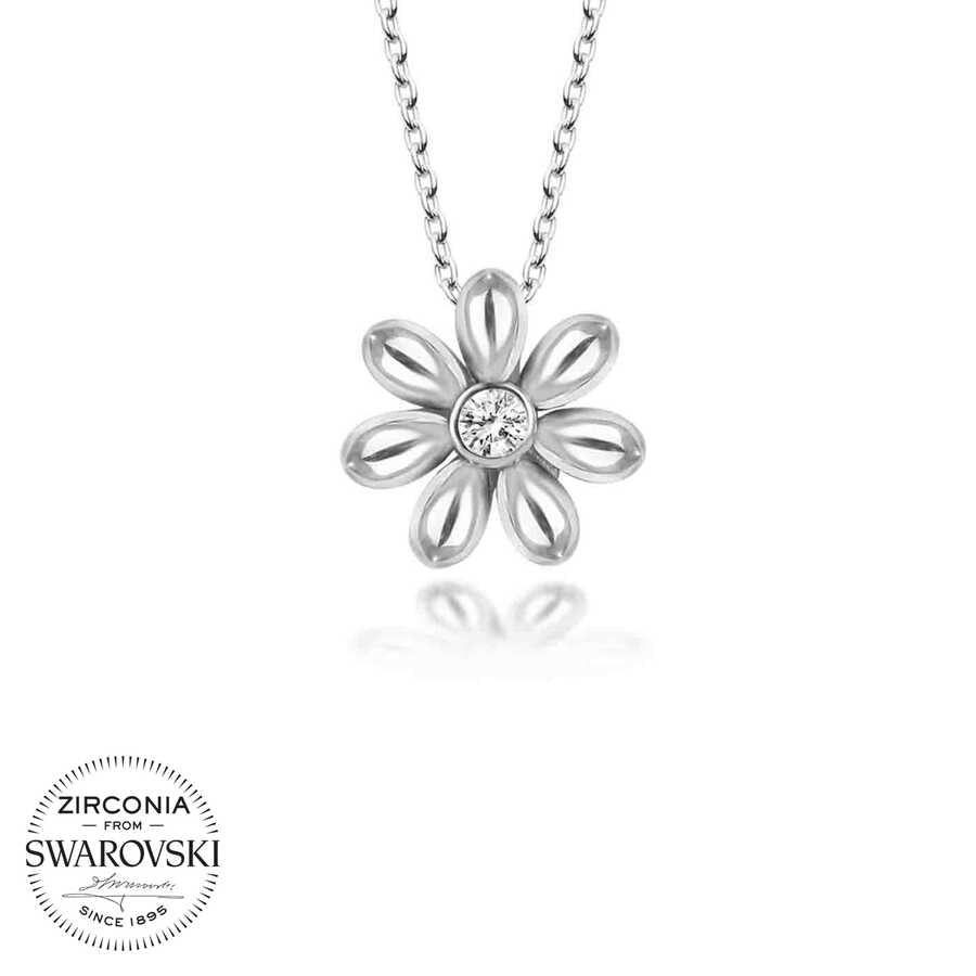 Swarovski Crystals Stone Silver Daisy Women's Necklace image 0