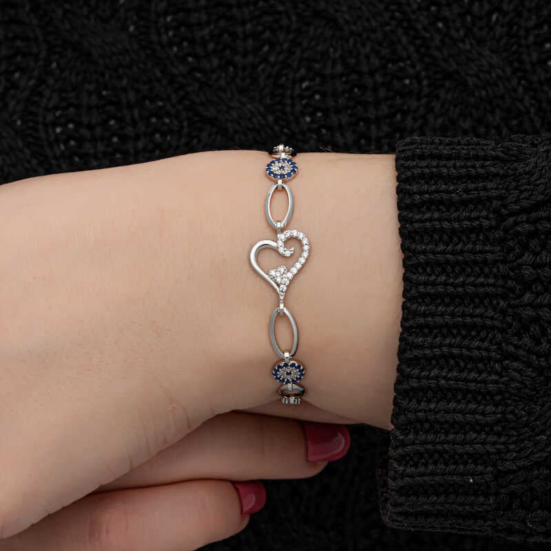 Silver Heart Evil Eye Bracelet for Women image 2