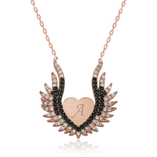 Silver Heart Angel Wing Women's Necklace image 0