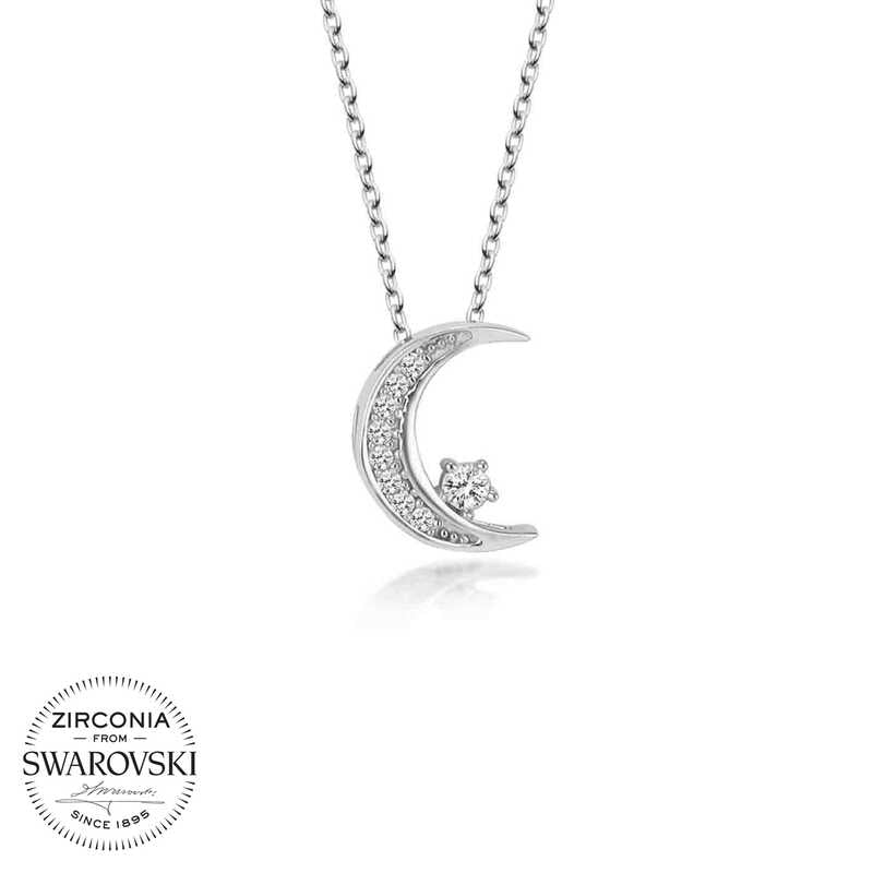 Swarovski Stone Silver Moon and Star Women's Necklace image 0