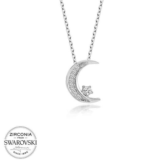 Swarovski Stone Silver Moon and Star Women's Necklace image 0