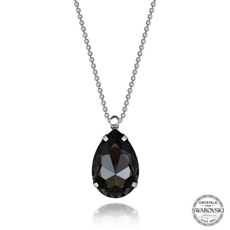 Swarovski Crystal Stone Ball Chain Drop Silver Women's Necklace image 0