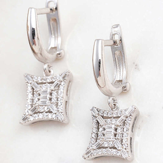 Silver Square Zircon Stone Women's Earrings image 0